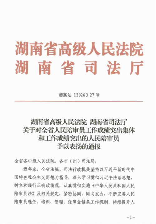 武冈法院陪审员戴丽蓉获全省通报表扬
