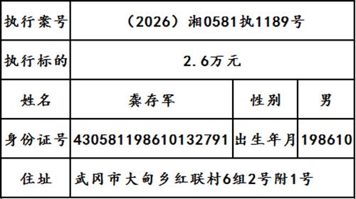 武冈法院发布2026年第十六期失信名单