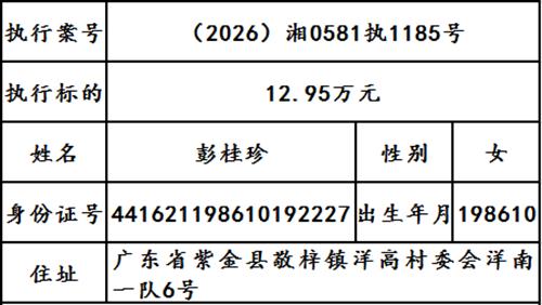 曝光|武冈市人民法院2026年第十七期失信被执行人名单出炉！